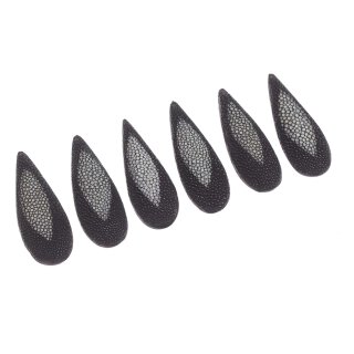Stingray leather long teardrops with / 62x20x10mm / Black Non-Polished / 6pcs.