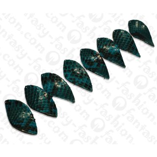 Python Leder Twisted Leaf 58x28x3mm Ocean Blue Shiny / 8pcs.
