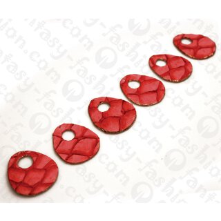 Fish leather Flat Teardrop with Calar and Gold 50x3mm Red Matte