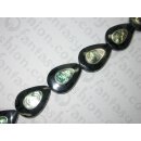 Black horn w. Paua shell teardrop ca. 39x28mm HHS