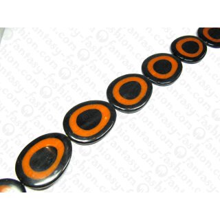 Black Horn oval disk w. orange Resin ca. 57x46x6mm