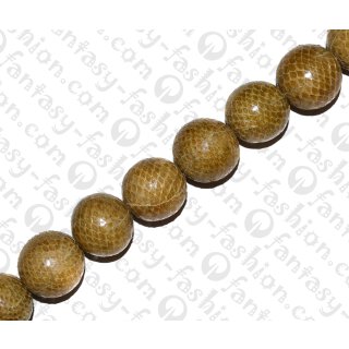 Watersnake leather Round Beads 15mm_Golden Olive Shiny