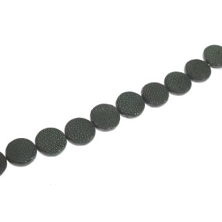 Stingray leather flat round dark green polish / ca.35x8mm / 12pcs.