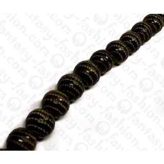 Water Bufallo Horn Round Beads with Horizontal Groove Black Shiny 30mm / 14pcs.