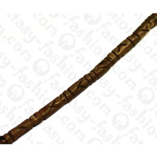 Water Bufallo Horn Tube with Carving Golden Shiny 20x7mm / 20pcs.