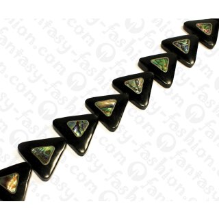 Water Bufallo Horn Triangle with Paua Shell Inlay Black Shiny 35mm / 12pcs.