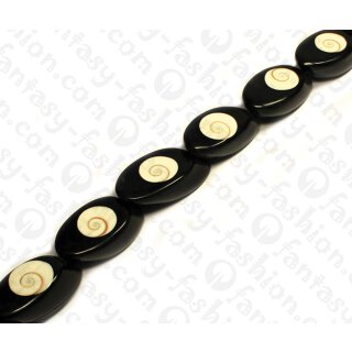 Wasserbüffel Horn Slanted Cut with Cats Eye Shell Inlay Black Shiny 45x25mm / 10pcs.