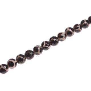 Stone Agate black & white faceted round beads / 14mm.
