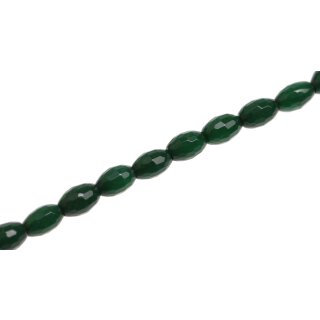 Steinperlen Dyed green jade faceted oval    / 9mm.