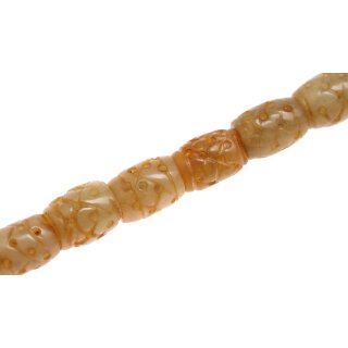 Steinperlen Jade carved brown tube rounded / 20mm.