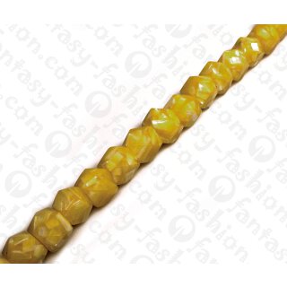 Harz Beads Tube Faceted with Sliced Shell Inlay Yellow 18x20mm