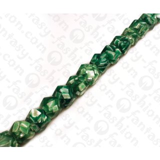 Harz Beads Tube Faceted with Sliced Shell Inlay Green 18x20mm