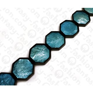 Harz Beads Hexagon Black with Blue Capiz Inlay 40mm