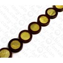 Harz Beads Flat Round Brown with Yellow Capiz Inlay 26mm