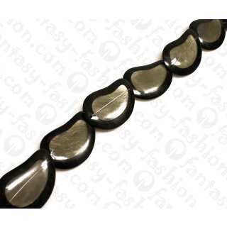 Harz Beads Irregular Teardrop Black with White Capiz Inlay 48mm
