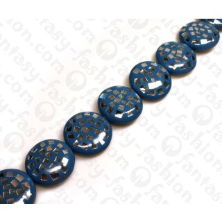 Harz Beads Ufo with Glass Inlay Blue 36mm