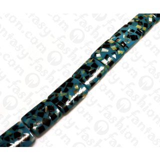 Harz Beads Pillow Shape with Sliced Shells Inlay Blue 40x30mm