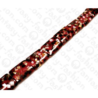 Harz Beads Pillow Shape with Sliced Shells Inlay Red 40x30mm