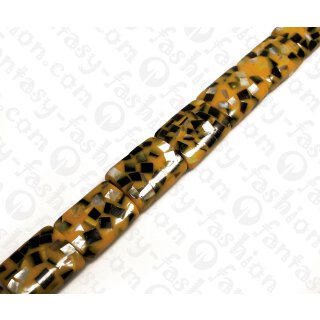 Harz Beads Pillow Shape with Sliced Shells Inlay Yellow 40x30mm