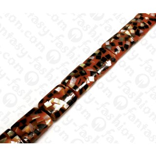 Harz Beads Pillow Shape with Sliced Shells Inlay Orange 40x30mm