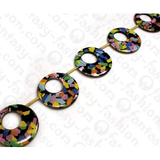 Resin Flat Round with Calar with Multicolored Textile Inlay 56mm