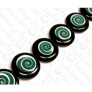 Harz Beads Ufo Opaque Black and Green with Luanos Shell Inlay 35x9mm