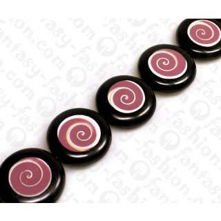 Harz Beads Ufo Opaque Black and Pink with Luanos Shell Inlay 35x9mm