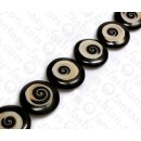 Harz Beads Ufo Opaque Black with Redlip Shell Inlay 35x9mm