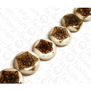 Harz Beads Ufo Opaque White with Sliced Wood Inlay 35mm