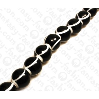 Resin Round Beads Opaque Black with White Stripes 24mm