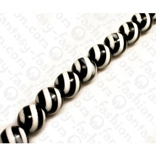 Resin Round Beads Opaque Black with White Stripes 24mm