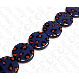 Resin Flat Round Opaque blue with Irregular Black and orange Spots 37x37x9mm