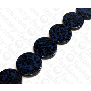 Resin Flat Round Opaque Blue with Irregular Black Spots 37x37x9mm