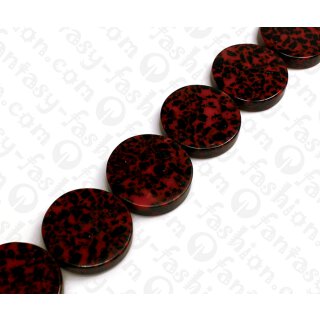 Harz Beads Flat Round Opaque Red with Irregular Black Spots 37x37x9mm