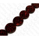 Harz Beads Flat Round Opaque Red with Irregular Black...
