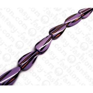 Harz Beads Irregular Teardrop Opaque Purple with Tan and Black Stripes 40x20mm