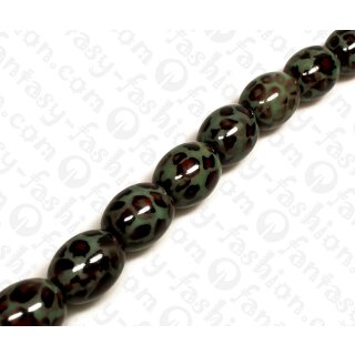 Harz Beads Oval Turq. Blue with Dark Brown Spots 28x22mm