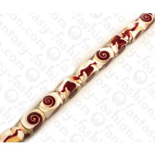 Harz Beads Tube Faceted Red with Redlip Shell Inlay 20mm
