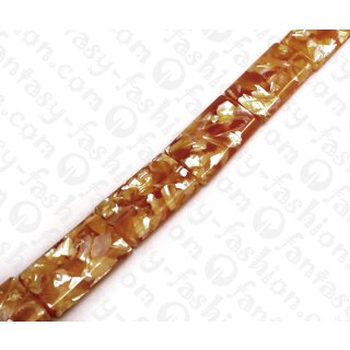 Harz Beads Rectangle Transparent Orange with Sliced Shells Inlay 31x17mm