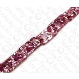Harz Beads Rectangle Transparent Pink with Sliced Shells Inlay 31x17mm