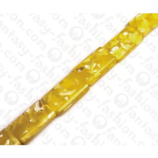Harz Beads Rectangle Transparent Yellow with Sliced Shells Inlay 31x17mm