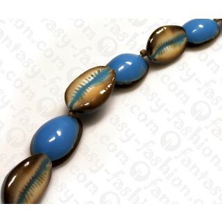 Harz Beads Oval Opaque Blue with Cowrie Shell Inlay 27x19mm