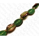 Harz Beads Oval Opaque Green with Cowrie Shell Inlay 27x19mm