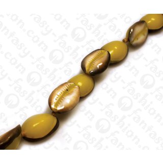 Harz Beads Oval Opaque Yellow with Cowrie Shell Inlay 27x19mm