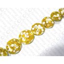 Yellow-White resin UFO w. bamboo eye ca.35x12mm