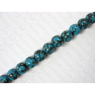Turq. resin ball beads w. anay inlay, ca.18mm