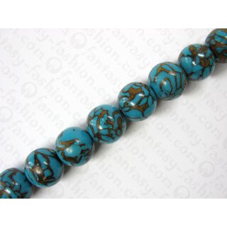 Turq. resin ball beads w. anay inlay, ca.25mm