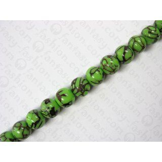 Green resin ball beads w. anay inlay, ca.18mm