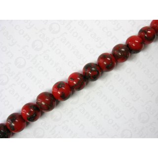Red resin ball beads w. anay inlay, ca.18mm