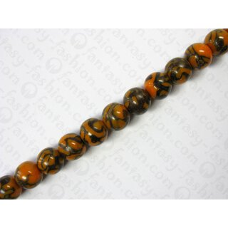 Orange resin ball beads w. anay inlay, ca.18mm